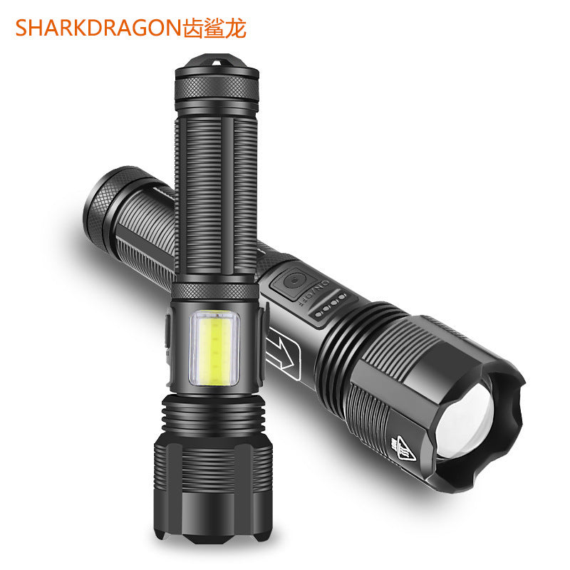 Cross-border P50 strong light flashlight USB charging outdoor zoom remote shooting with side light aluminum alloy LED flashlight