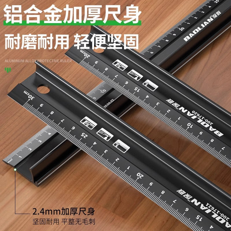 Baolian aluminum alloy multifunctional protective ruler anti-cut hand ruler high precision protective anti-cut ruler industrial grade measuring ruler