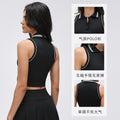 Seamless color block button-down collar sports tank top - women's fashionable and versatile top with built-in bra pads for fitness and yoga - d26078