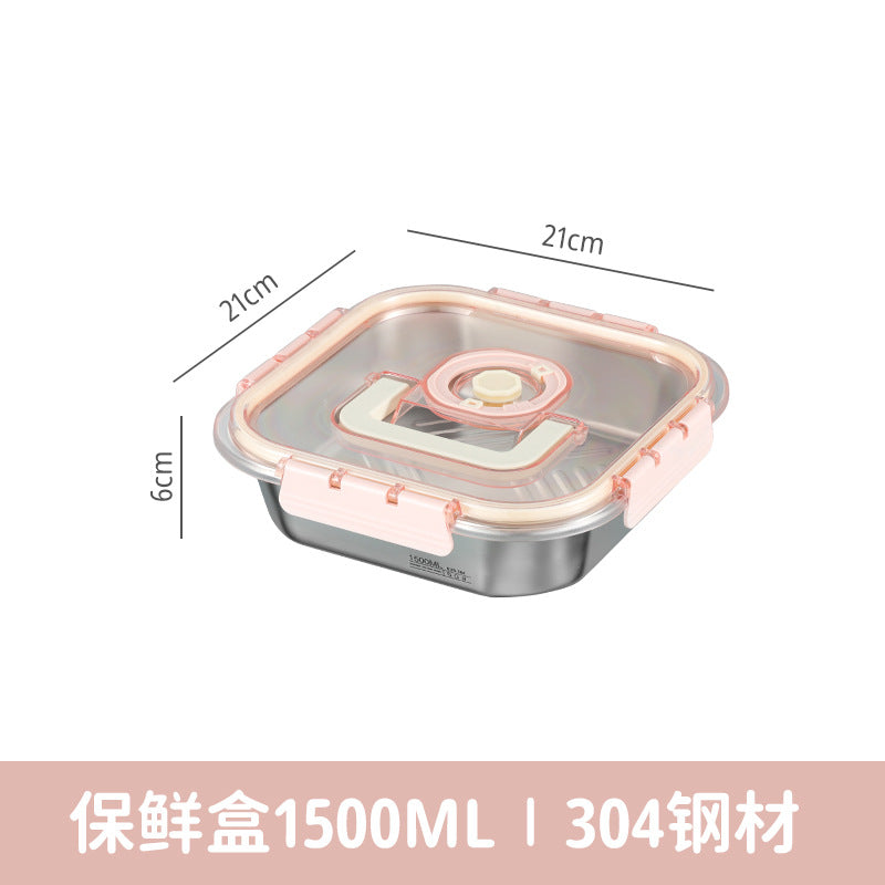 Cross-border fresh-keeping box sealed dumpling box 304 stainless steel sub-packaging refrigerator storage freezing box handle lunch box wholesale