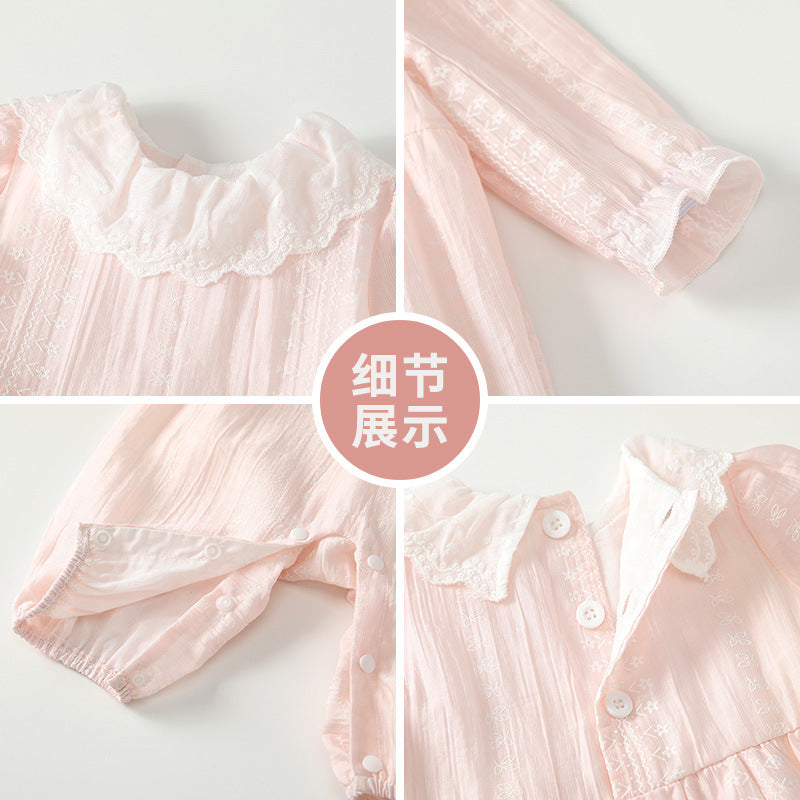 Baby romper autumn outfit chic style for newborn and young female babies, newborn clothes, full month celebration, 100-day celebration, long-sleeved crawling suit