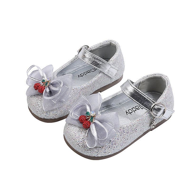 Vancahao girls' bow-tie princess shoes, new korean style for spring/autumn , fashionable soft-soled leather flats for children