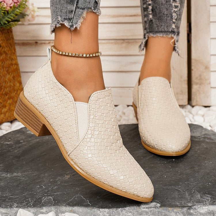 export plus size autumn new pointed-toe low-cut pumps brown chunky heel ankle boots  mid-heel leather upper