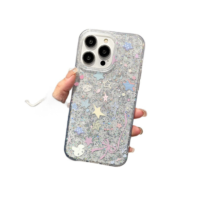 Suitable for iphone 17 pro korean sweet star rabbit phone case, apple 16/15 anti-drop glitter gel hard case