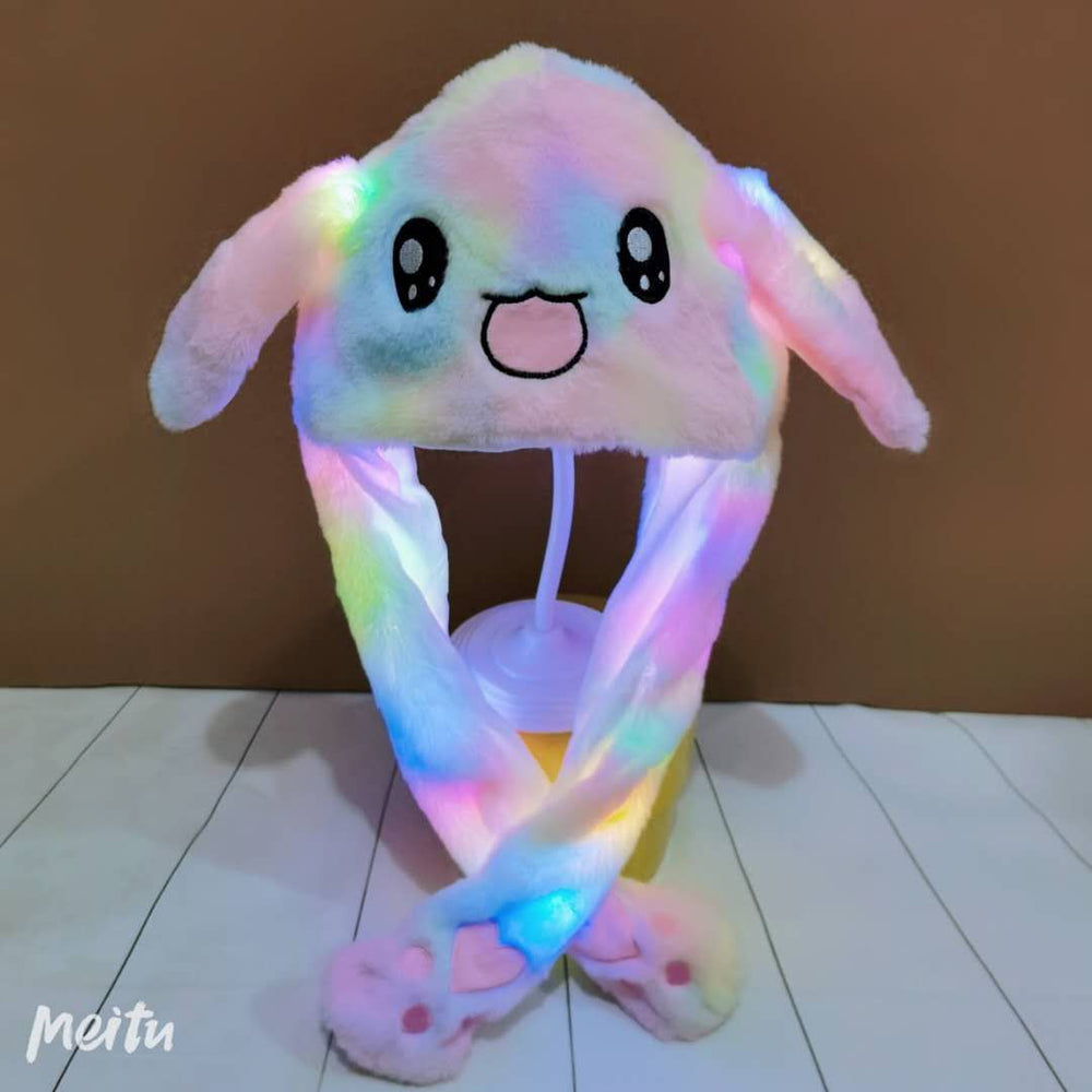 Trendy cartoon beanie with plush moving ears - glow-in-the-dark, wholesale available, large size, perfect for night markets, kids & adults