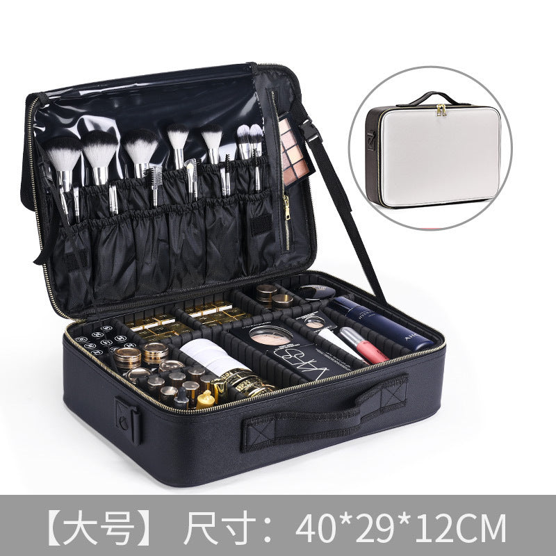 Professional multifunctional baffle PU cosmetic bag, cosmetic storage, double-layer heel makeup, nail embroidery, portable cosmetic case