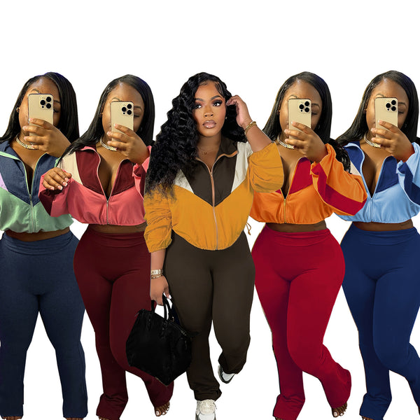 TW545 European and American German velvet suit color matching zipper cardigan leggings sports suit   source