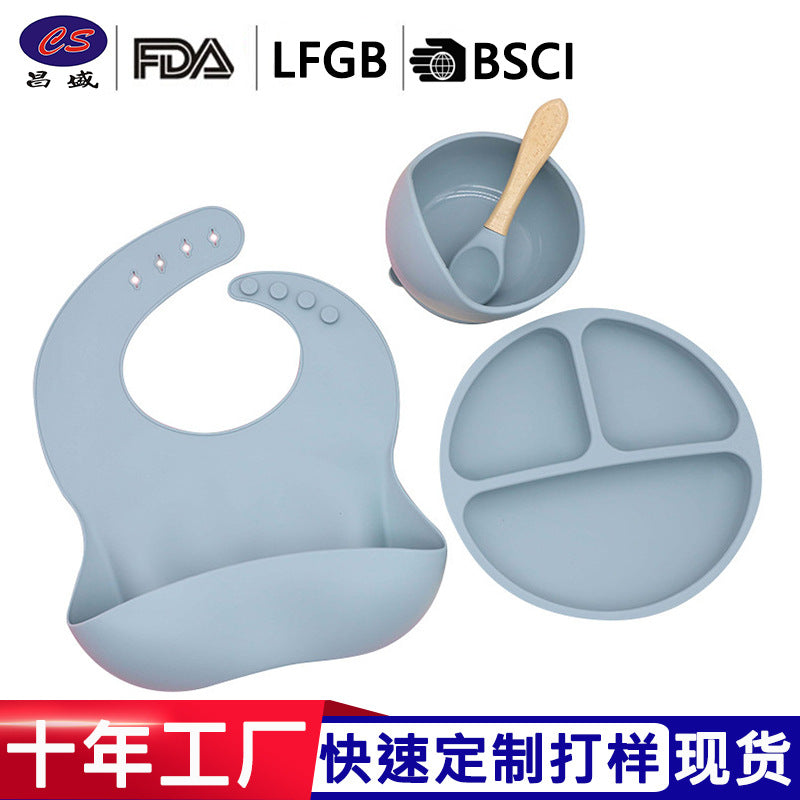 Children's tableware feeding set Baby complementary food bowl Plate Baby silicone bowl Fork spoon Food grade silicone plate