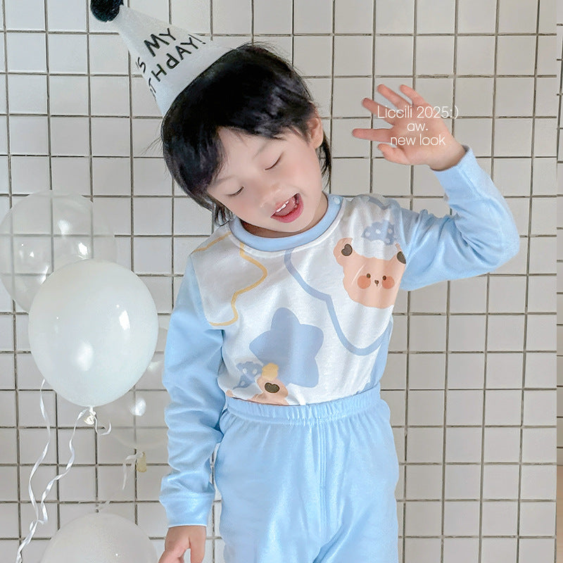 Kids autumn clothes and long pants pajamas pure cotton autumn clothes and long pants suit boys cotton sweater intimates baby sweater and trousers
