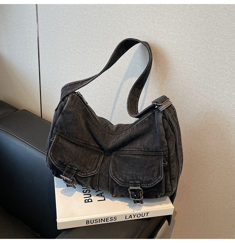 Cross-border denim bag women's 2025 new trendy fashion tote bag shoulder bag large capacity messenger bag