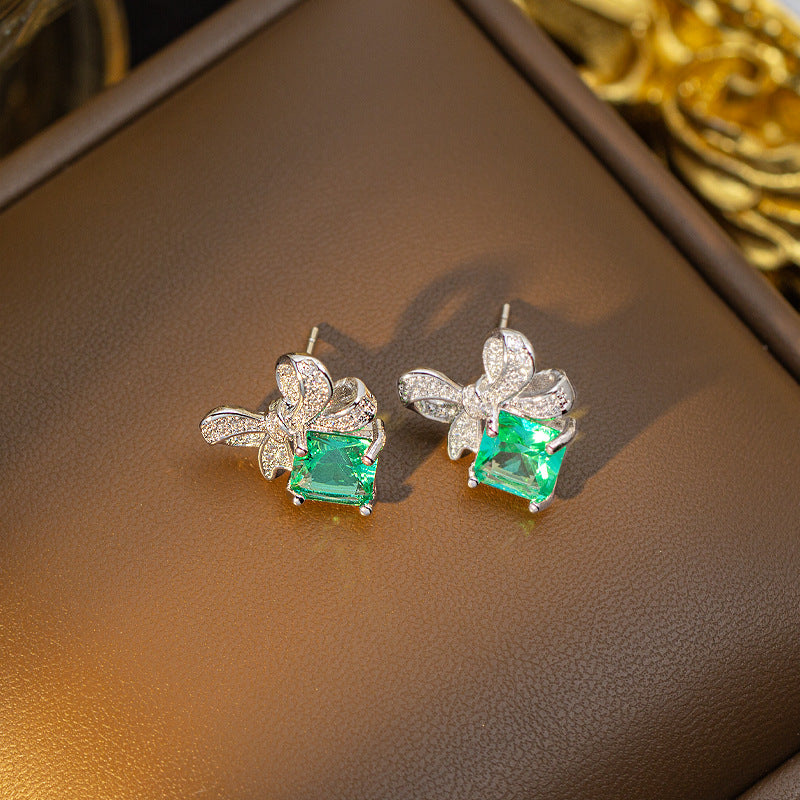 European and american full diamond bow necklace women's light luxury minimalist three-piece set new high-end pendant earrings ring jewelry