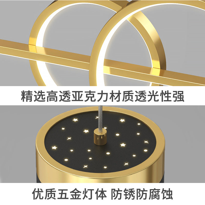 2025 starry sky projection one-word restaurant light Zhongshan home improvement lighting three rings diamond atmosphere chandelier led