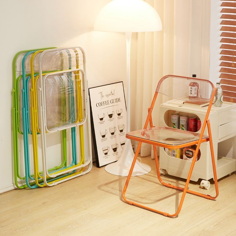 Minimalist folding chair - transparent acrylic photo booth chair for clothing stores, trendy influencer makeup stool, crystal backrest dining chair
