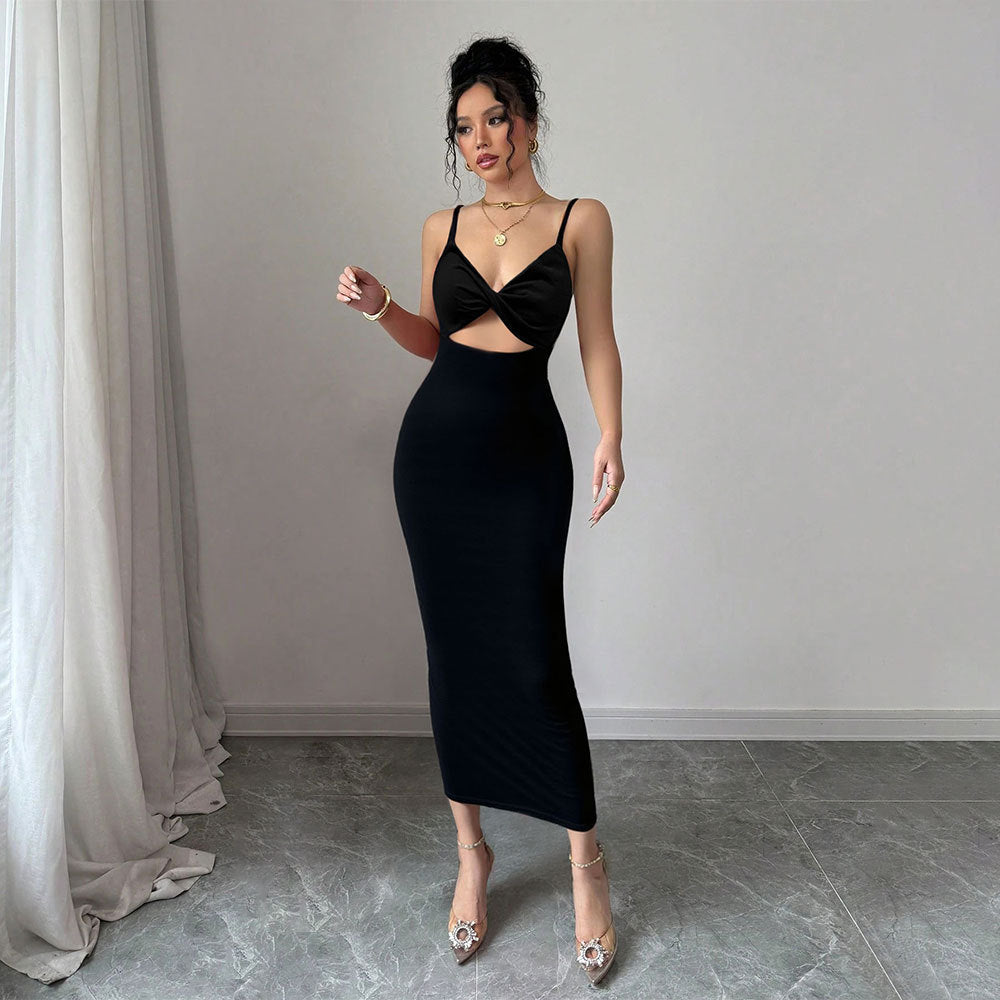 Shein Independent Station Cross-border Women's Celebrity Style Dress Summer Sleeveless Suspender Sexy Temperament Hip Wrap Long Dress