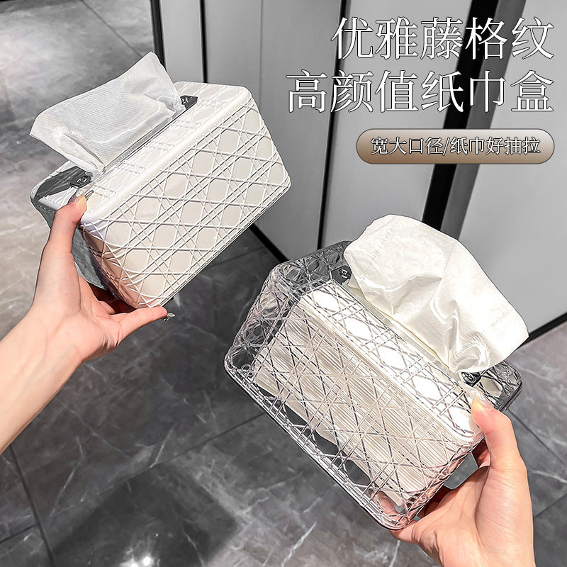 New arrivalaccessible luxury square rattan grids pattern tissue box classysense of design living room tissue box bathroom desktop spring adjustable