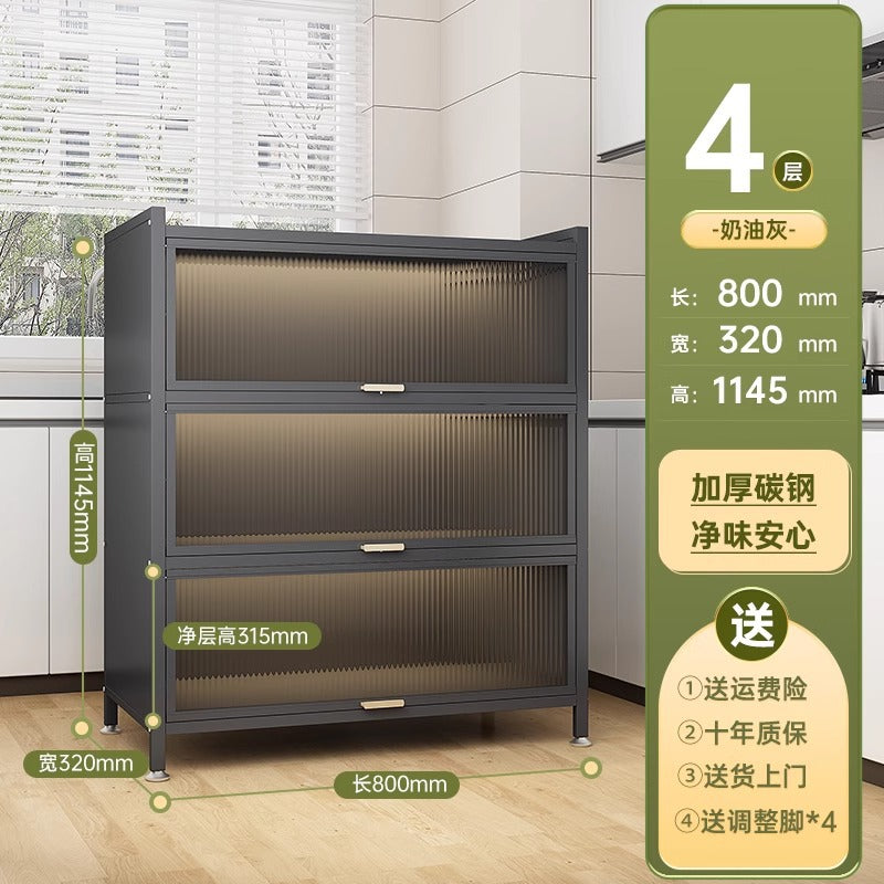 Kitchen thickened carbon steel storage rack floor-standing multi-layer dust-proof storage cabinet microwave oven with door multi-functional storage cabinet