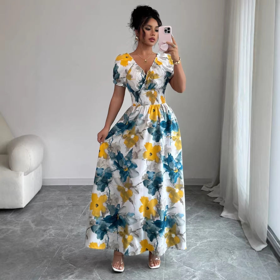 European and american cross-border e-commerce new arrival:  deep v-neck tie-dye slim-fit shirt dress - hot seller