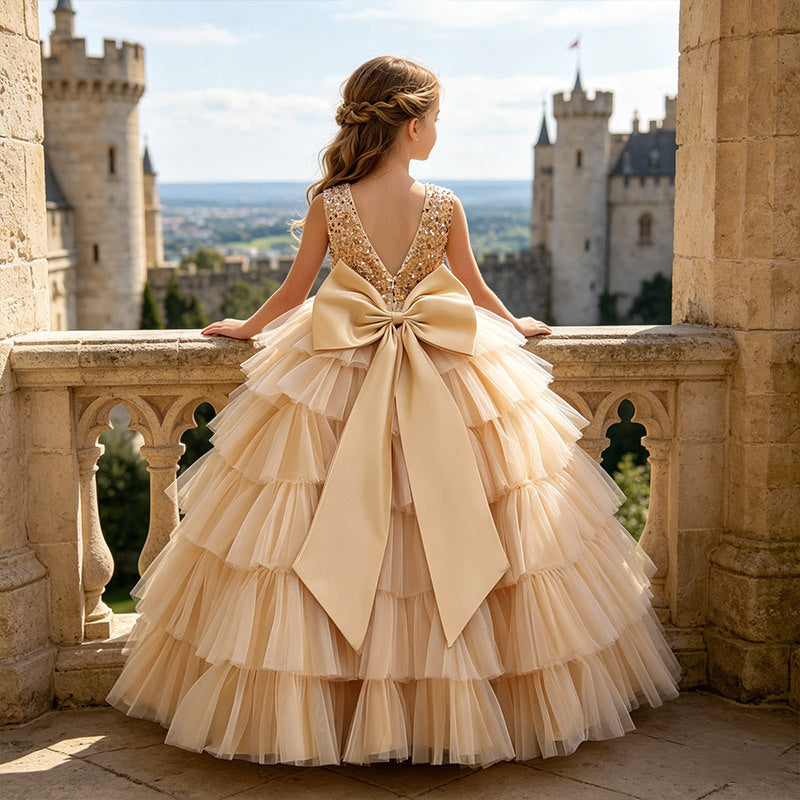 European and american style cross-border girls' formal dress cake skirt for prom, girls' clothing, children's runway show, and children's day performance costume