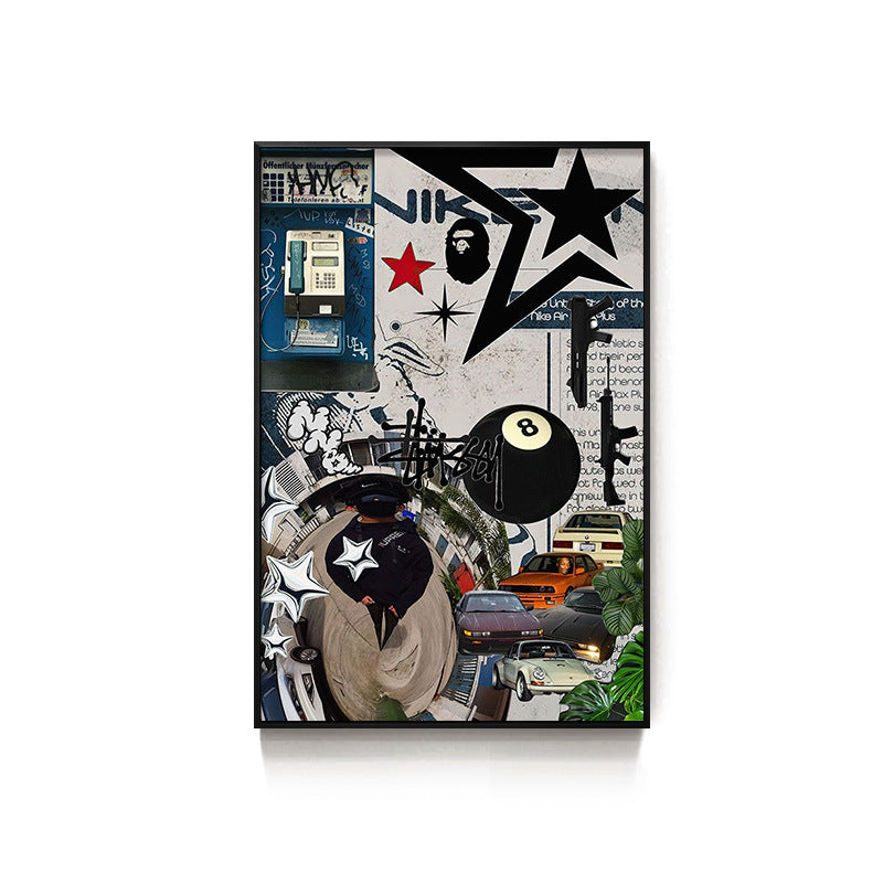 Black eight-ball billiard hall hanging picture billiard room club wall decoration painting creative graffiti trend chess and card club painting