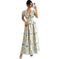 summer cross-border european and american style printed v-neck elegant dress