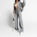 cross-border e-commerce women's fashion: european and american summer new arrivals - solid color zip-up cardigan sweatshirt, stylish casual outfit set
