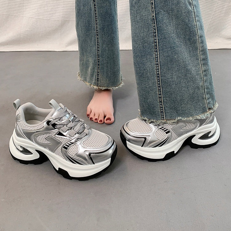Best sellingplatform shoesthick soledad shoes women petites height increasing 2026 super popular new arrivalautum silver sports casual shoes