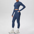 Ready-to-ship cross-border solid color brushed micro-fleece short jacket & leggings set - tight fit, pocketed, perfect for running, fitness, and yoga