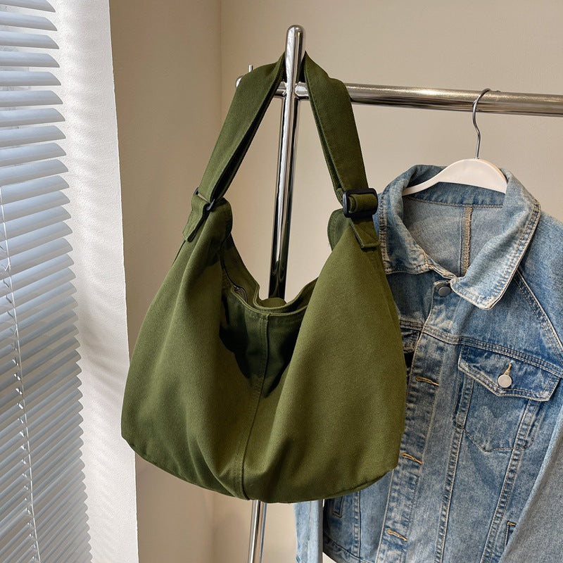 Cross-border messenger bag 2024 college student class bag Japanese solid color leisure bag women's large-capacity shoulder canvas bag