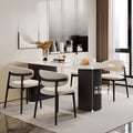 French cream half-round rock slab dining table and chairs - modern minimalist italian style dining set for small spaces