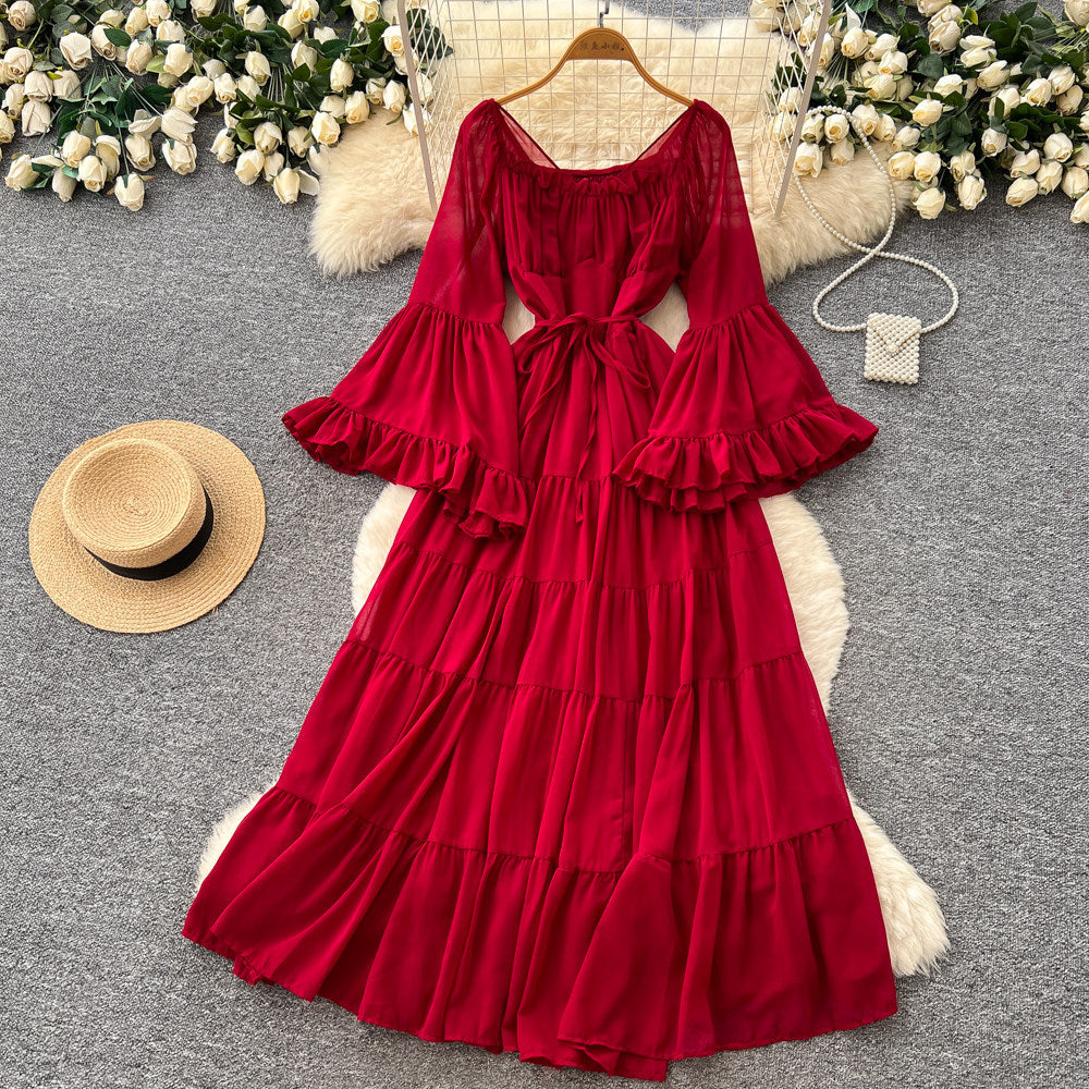 French chic square neck tie-up lantern sleeve dress - spring collection, sweet & sultry, slimming, and elegant maxi dress