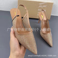 Za new 2024 summer pointed-toe slingback stiletto heel sandals - women's shiny rhinestone open-back fashion single strap sandals