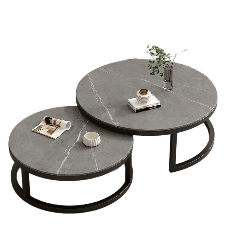 Affordable living room coffee table - new rock slab coffee table set for home living room, marble combination, round, light luxury modern style