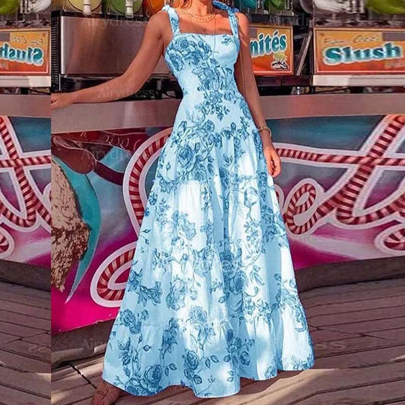 Custom  foreign trade european and american women's clothing new commuter camisole maxi dress - elegant, stylish, printed, high-waisted dress