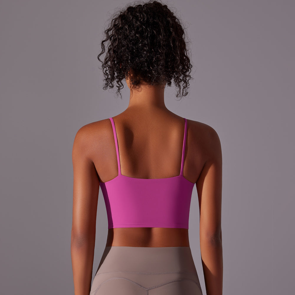New solid color double-sided nylon semi-fixed cup training high-impact sports bra tight high-elastic fitness tank top for women