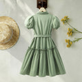 Girls' dress for toddlers and big kids, butterfly knot waist, floral button short sleeve dress
