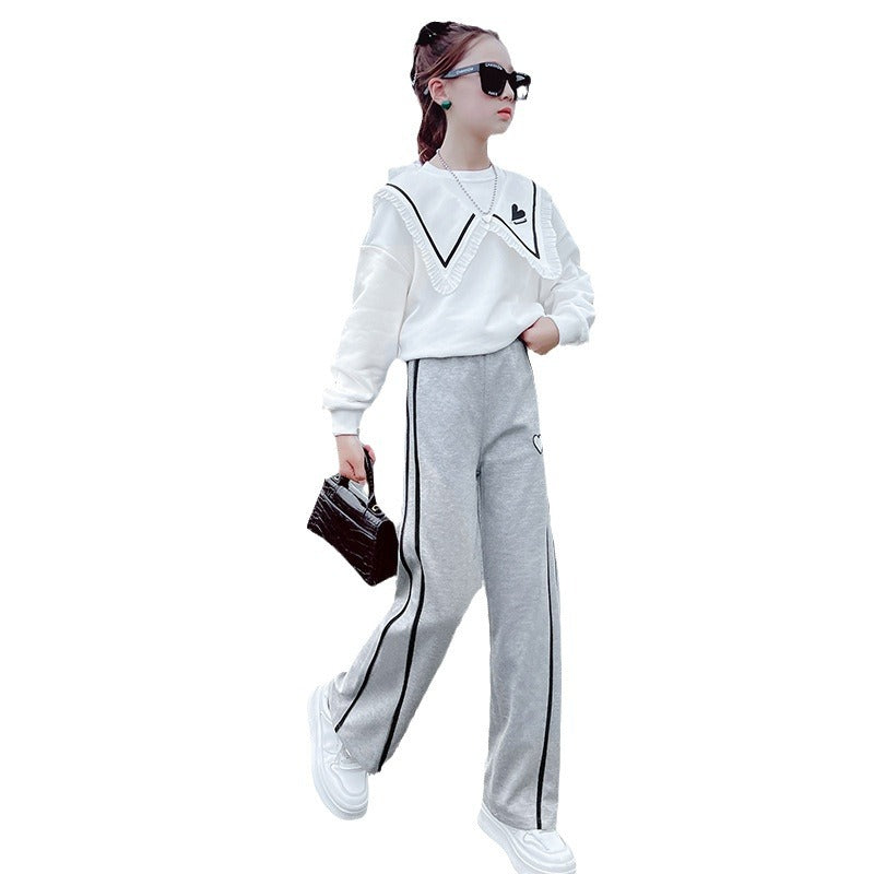 Girls' spring/autumn  new stylish tracksuit set - girls' casual wide-leg pants two-piece outfit for big girls and children