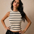 Amazon independent station cross-border women's clothing  spring and summer european and american frenchretrov neckstripescardigan vest sweater