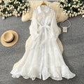 Korean style light luxury long sleeve lantern sleeve mesh dress women's summer tie-waist a-line elegant maxi dress for work