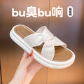 Trendy platform slides for women - summer 2024 new arrivals: fashionable crossover design, elegant chunky sole, perfect for summer outings