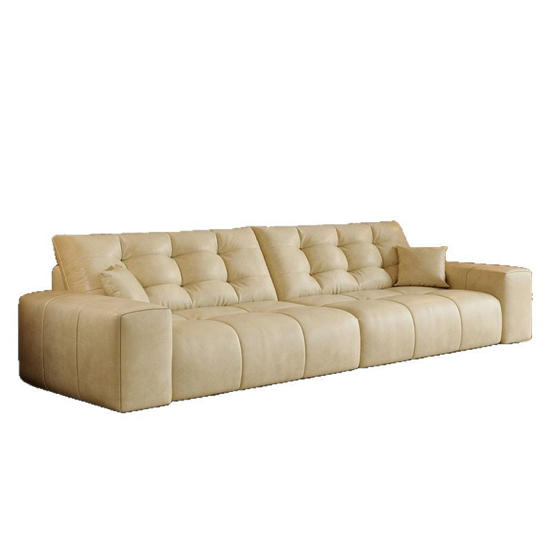 French retro style antique oil wax leather sofa, black bear sofa, modern minimalist living room sectional sofa for small spaces