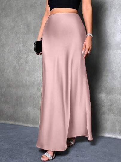 Export cross-border satin satin skirt spring and summer new arrivalfashion  casualartificial silk long skirt women's clothing