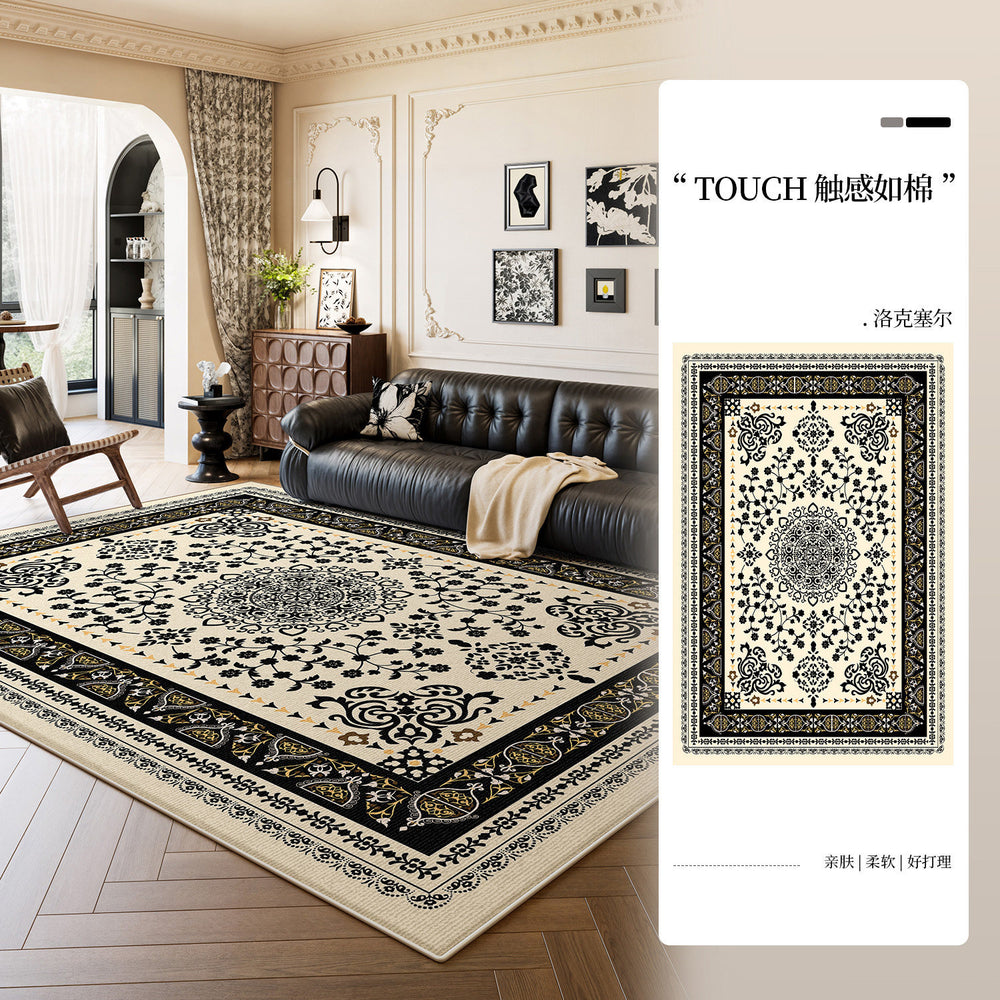 Carpet living room persian retro high-end no-wash and wipeable bedside bedroom carpet full large area black cross-border