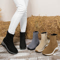 Women's suede wedge ankle boots -   autumn new collection - side zipper, slimming, chunky sole, plus size fashion boots - size 43