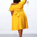 Amazon  women's summer short-sleeve v-neck solid color tie-up african off-the-shoulder plus size maternity fashion dress