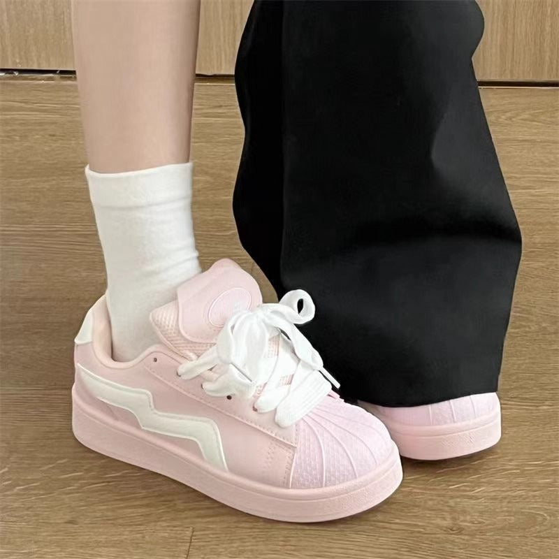 Pink shell toe bread shoes for women ins2026 spring and summer style easiest for match student casualeasiest for matchretro sports sneakers