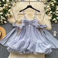 French girl style sweet & spicy bowknot cami dress - korean ruffle trim a-line skirt - age-defying