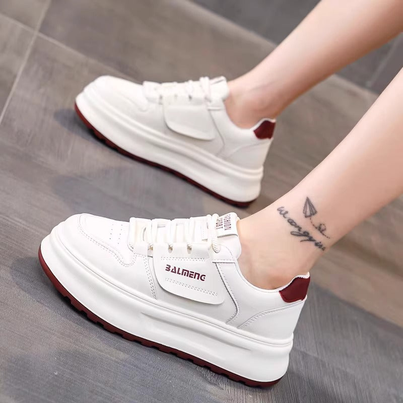Women's shoes 2026 new spring leather upper student versatile white sneakers niche original casual chunky sole athletic platform shoes for women