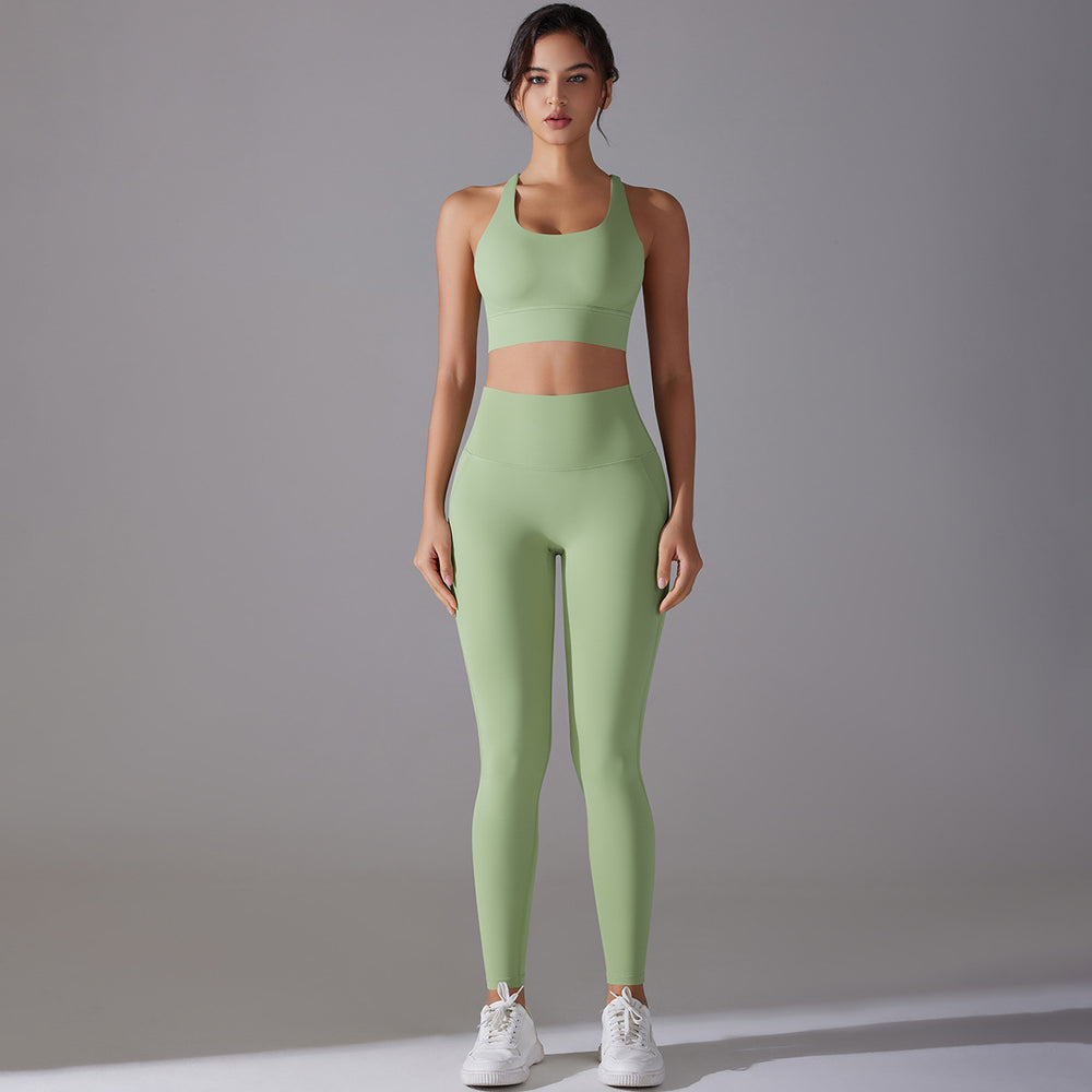 New arrival antibacterial wear-free underwear yoga suit beautiful back cross sports intimates fitness long yoga clothes two-piece set