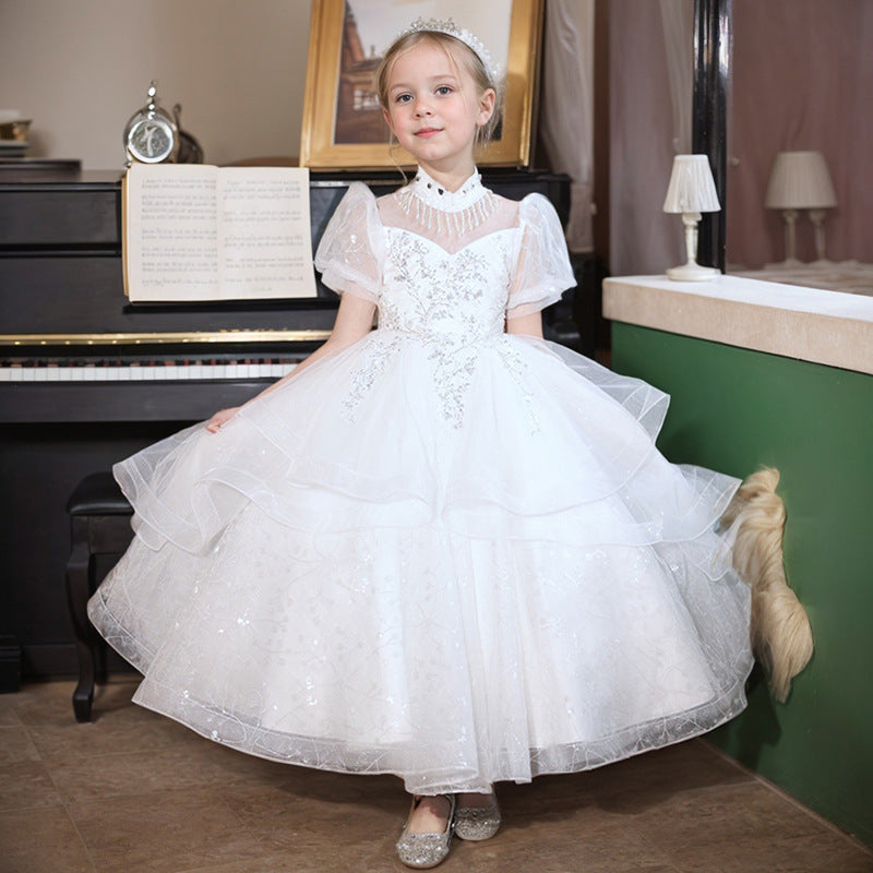 Girls' european and american princess dress wedding flower girl dress children's host runway style piano performance costume cross-border