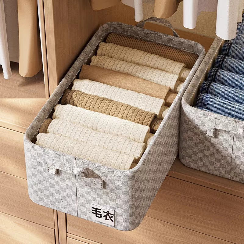 New checkerboard storage box Spray steel frame Household dormitory wardrobe storage basket Pants washable finishing box
